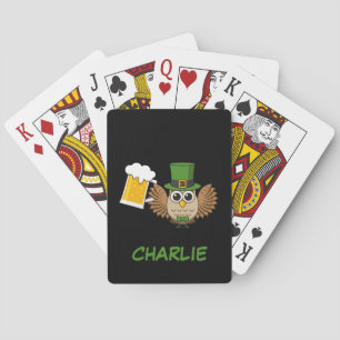 Owl Drinking Beer St Patrick's Day   Personalise Playing Cards