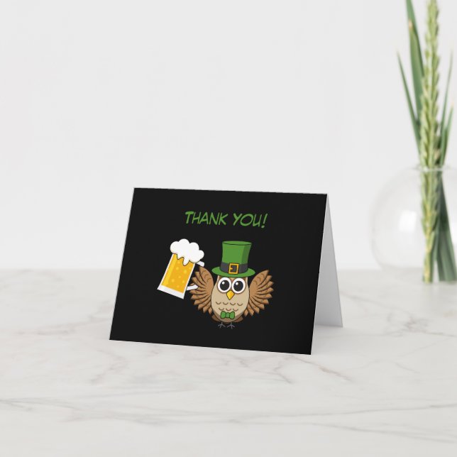 Owl Drinking Beer St Patrick's Day | Personalise Thank You Card (Front)