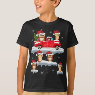 Owl Driving Christmas Tree Red Truck Owl Christmas T-Shirt