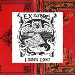 Owl Ex Libris bookplate Square Sticker<br><div class="desc">An Ex Libris also known as a bookplate is a printed or decorative label pasted into a book, often on the front endpaper, to indicate ownership.</div>