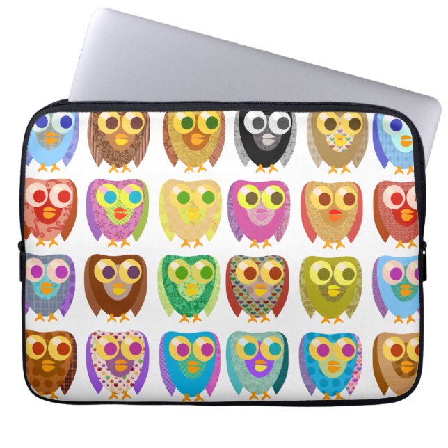 Owl Extravaganza Fun Patterned Owl Design Art Laptop Sleeve (Front)