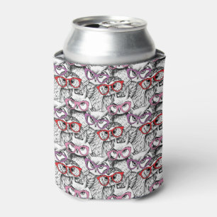 Owl Eyeglasses Pattern Can Cooler