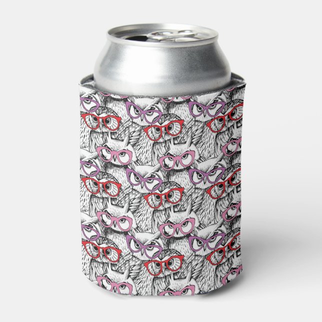 Owl Eyeglasses Pattern Can Cooler (Can Front)