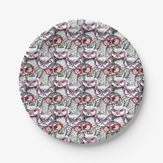 Owl Eyeglasses Pattern Paper Plate (Front)