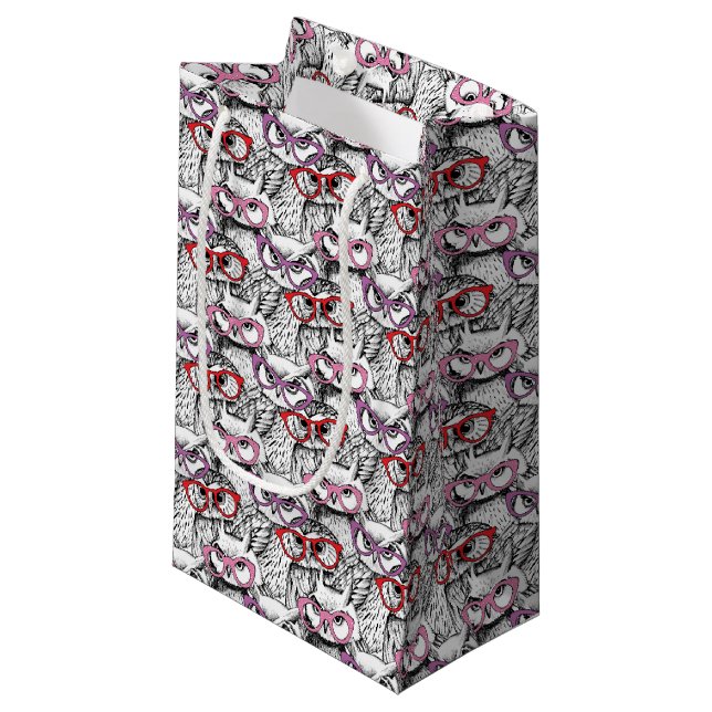 Owl Eyeglasses Pattern Small Gift Bag (Front Angled)