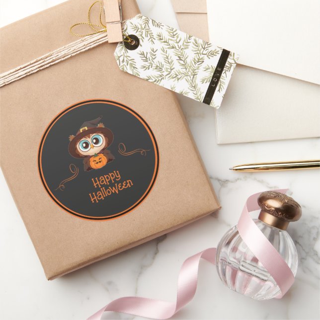 Owl/Fall/Autumn/Halloween/pumpkin Classic Round Sticker (Gifting)