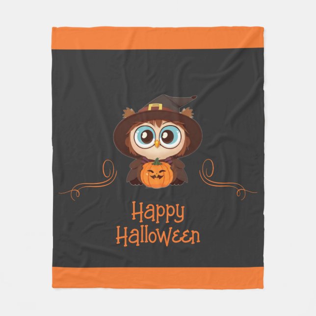 Owl/Fall/Autumn/Halloween/pumpkin Fleece Blanket (Front)