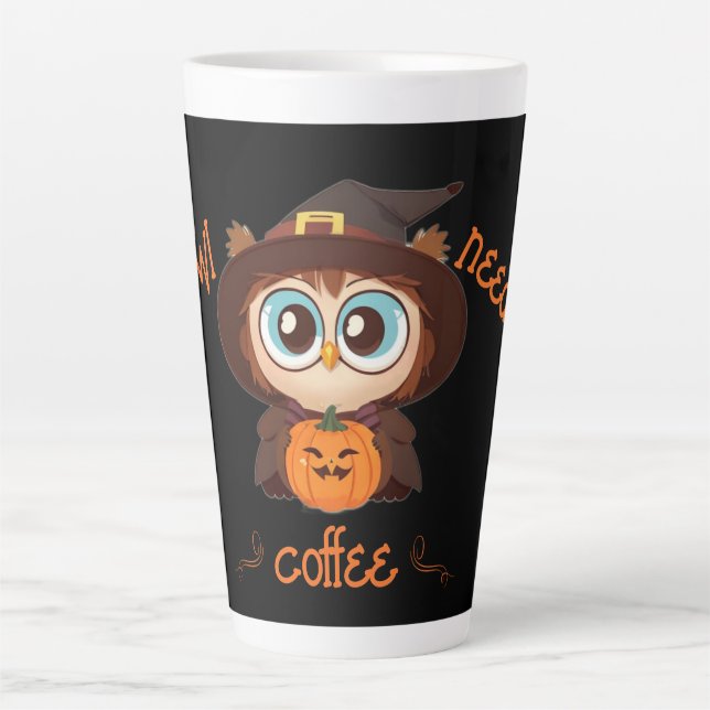 Owl/Fall/Autumn/Halloween/pumpkin Latte Mug (Front)