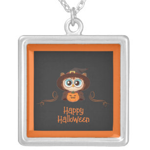 Owl/Fall/Autumn/Halloween/pumpkin Silver Plated Necklace
