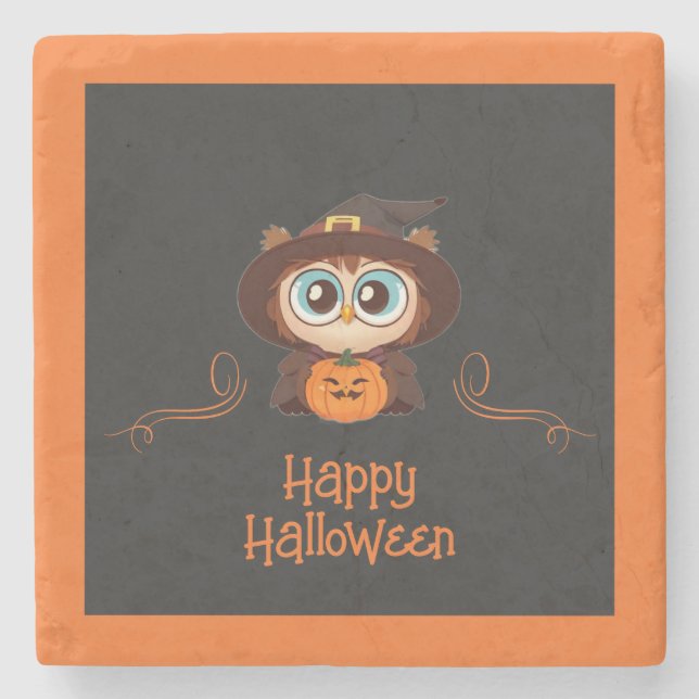 Owl/Fall/Autumn/Halloween/pumpkin Stone Coaster (Front)