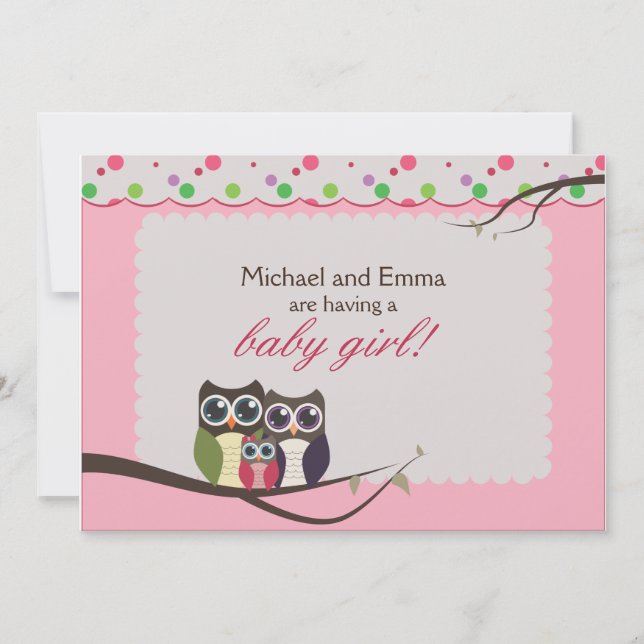 Owl Family Baby Shower for Girl Invitation (Front)