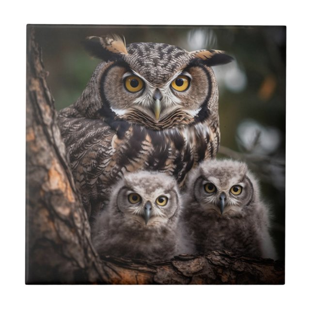 Owl Family Ceramic Tile (Front)