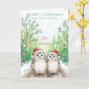  Owl Family Christmas Card – Green Woodland Owls