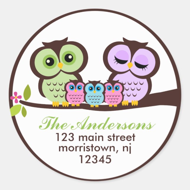 Owl Family Classic Round Sticker (Front)