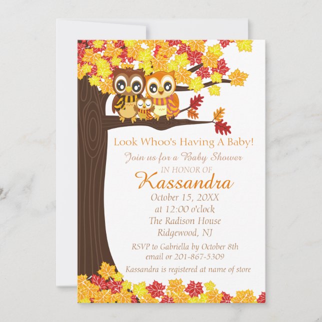 Owl Family In Colourful Tree Baby Shower Invitatio Invitation (Front)