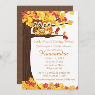 Owl Family In Tree Twins Baby Shower Invitation