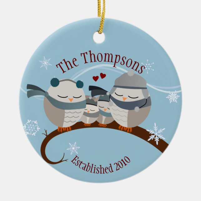 Owl Family of Four Keepsake Ornament (Front)