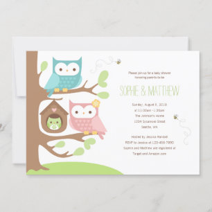 Owl Family on a Tree Baby Shower Invitation