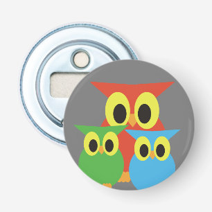 Owl Family: Red, Green and Blue Bottle Opener