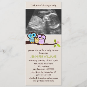 Owl Family Sonogram Photo Baby Shower Invitations