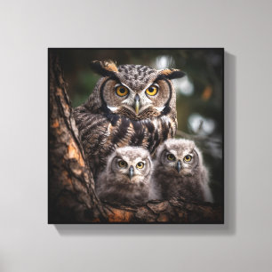 Owl Family Stretched Canvas Print
