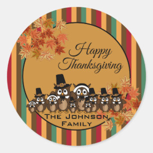 Owl Family Thanksgiving Classic Round Sticker