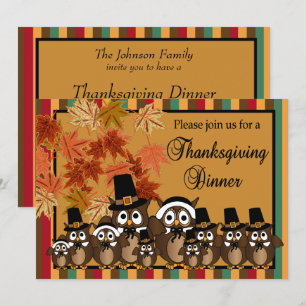 Owl Family Thanksgiving Turkey Dinner Invitation