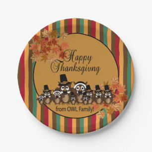 Owl Family Thanksgiving Turkey Dinner Paper Plate