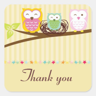 Owl Family yellow baby shower Thank you sticker