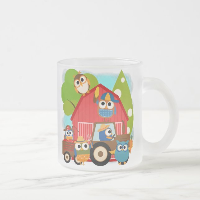 Owl Farmers Frosted Glass Coffee Mug (Right)