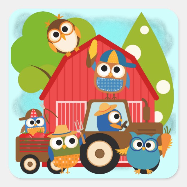 Owl Farmers Square Sticker (Front)