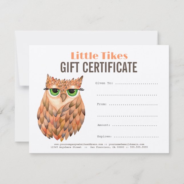 Owl Fashion Business Gift Certificate Template (Front)