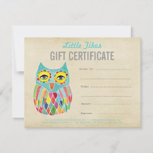 Owl Fashion Business Gift Certificate Template