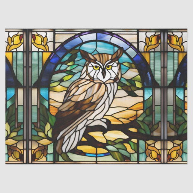 Owl Faux Stained Glass for Decoupage Craft Tissue  Paper (Front)