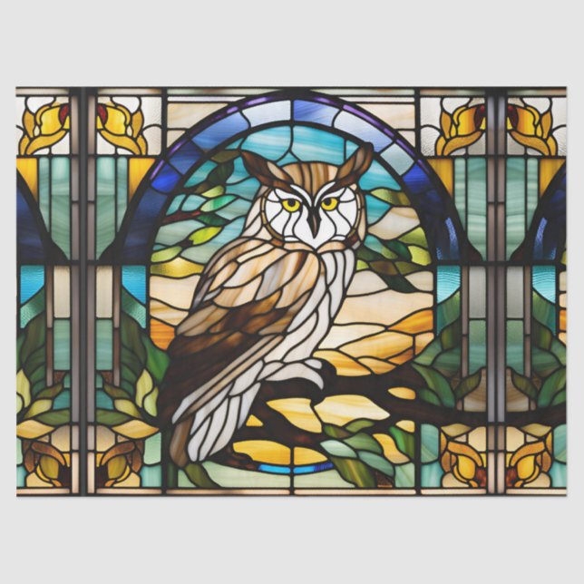 Owl Faux Stained Glass for Decoupage Craft Tissue  Tissue Paper (Front)