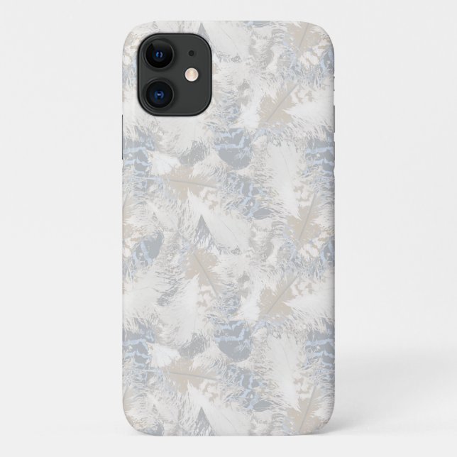 owl Feathers, gray, beige and blue, bird, light,  Case-Mate iPhone Case (Back)