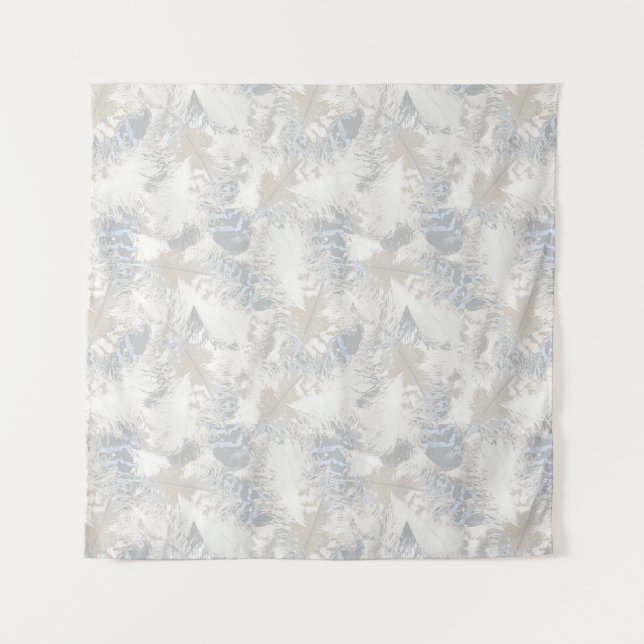 owl Feathers, gray, beige and blue, bird, light, Tapestry (Front)