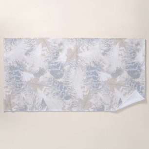 owl Feathers, grey, beige and blue, bird, light, Beach Towel