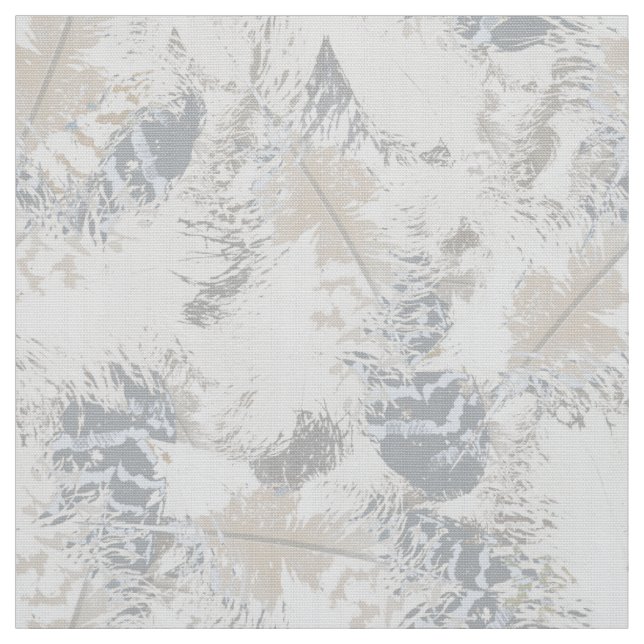 owl Feathers, grey, beige and blue, bird, light, Fabric (Swatch)