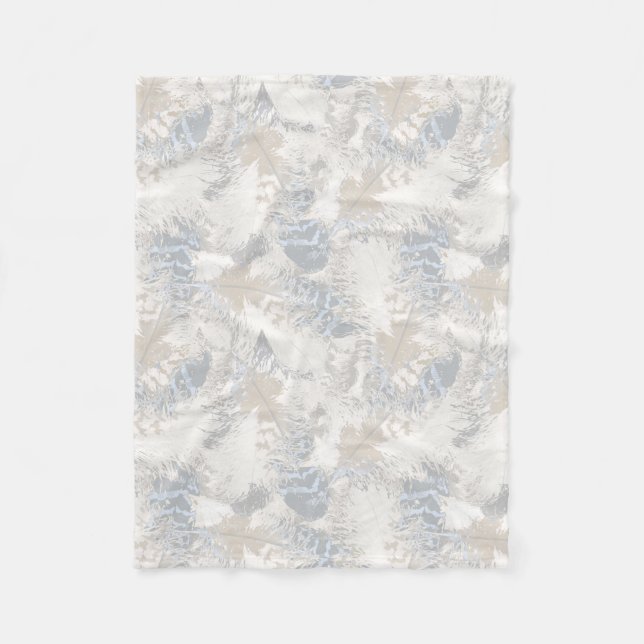 owl Feathers, grey, beige and blue, bird, light, Fleece Blanket (Front)