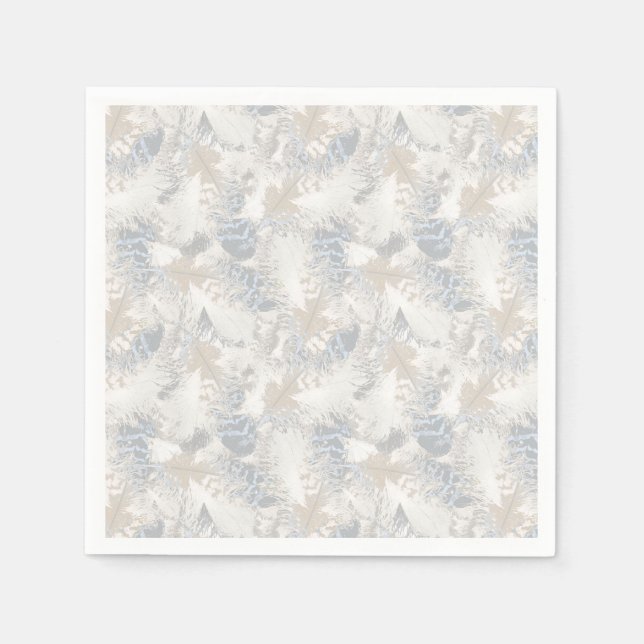 owl Feathers, grey, beige and blue, bird, light,  Napkin (Front)