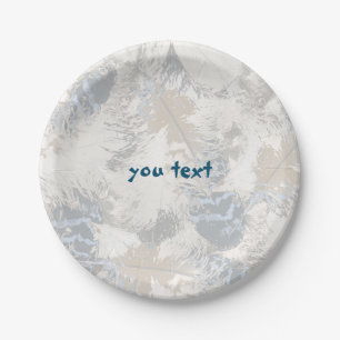 owl Feathers, grey, beige and blue, bird, light, Paper Plate