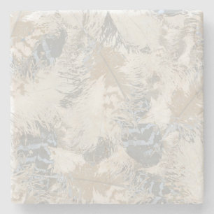 owl Feathers, grey, beige and blue, bird, light, Stone Coaster