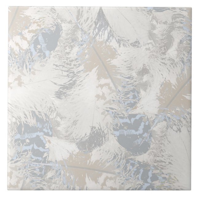 owl Feathers, grey, beige and blue, bird, light, Tile (Front)