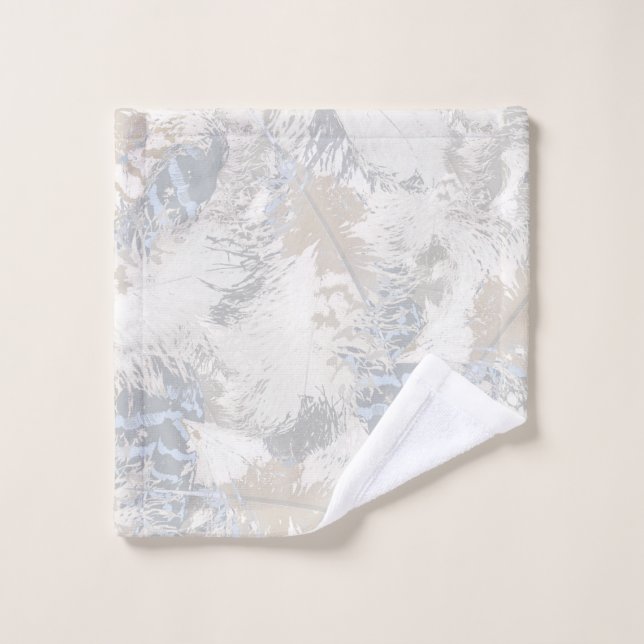 owl Feathers, grey, beige and blue, bird, light, Wash Cloth (Wash Cloth)