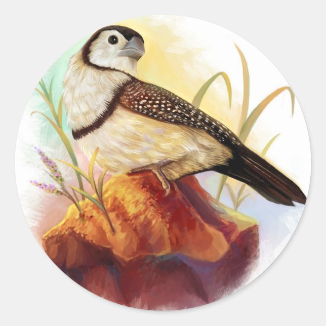 Owl finches realistic painting classic round sticker (Front)