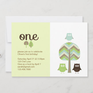 Owl First Birthday Invitation