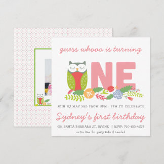 Owl first birthday invitation