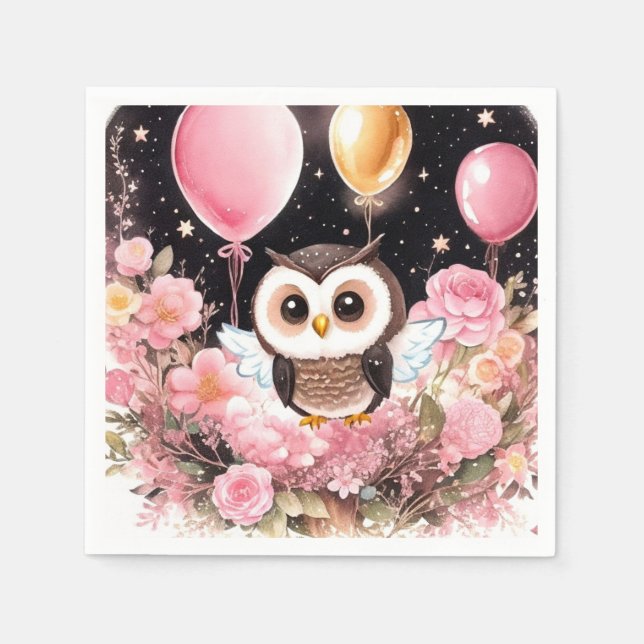 Owl First Birthday Napkins (Front)