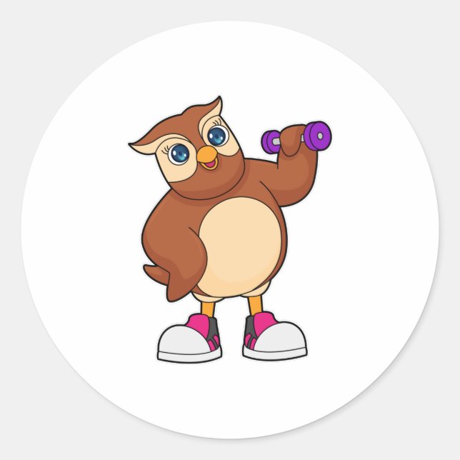 Owl Fitness Dumbbell Classic Round Sticker (Front)